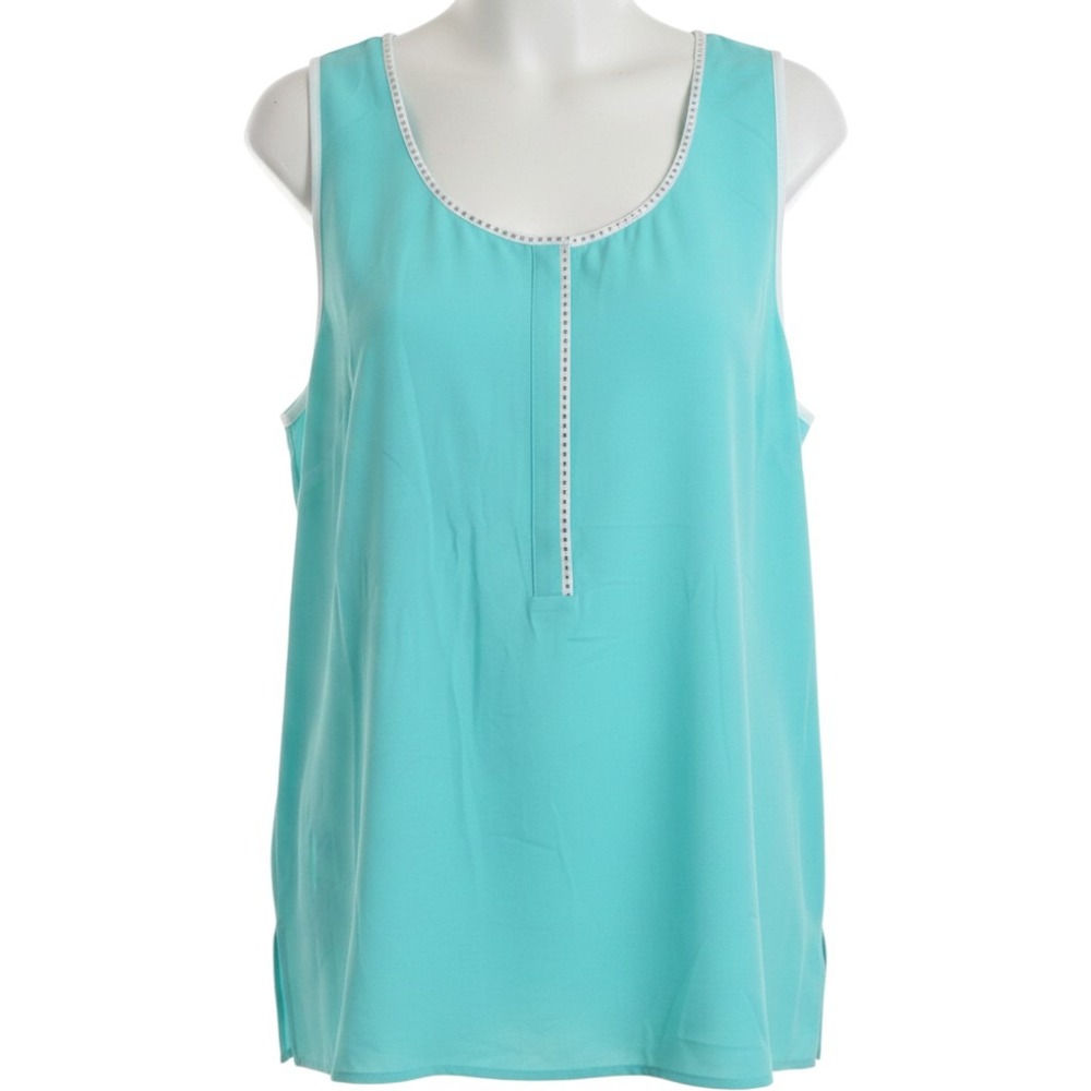 Alfani Woman Aqua Turquoise Rhinestone Trim Sleeveless Blouse Top 20W Plus Size